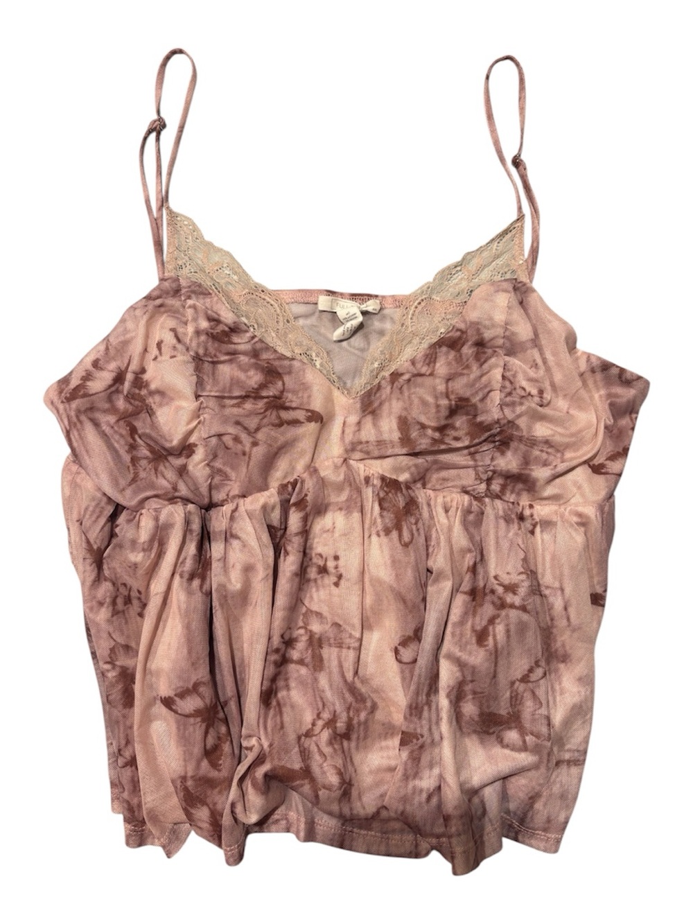 Full Tilt Mauve Tie-Dye Lace Trim Cami Tank